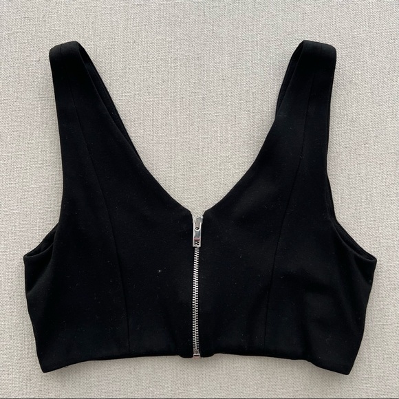 ZARA Women Black Crop Bra Top with Back Zipper - Size Medium - Picture 2 of 3